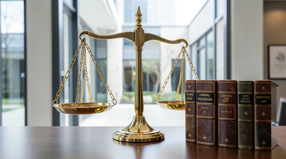 Hükmün açıklanmasının geri bırakılması reformunu simgeleyen adalet terazisi ve kanun kitapları.