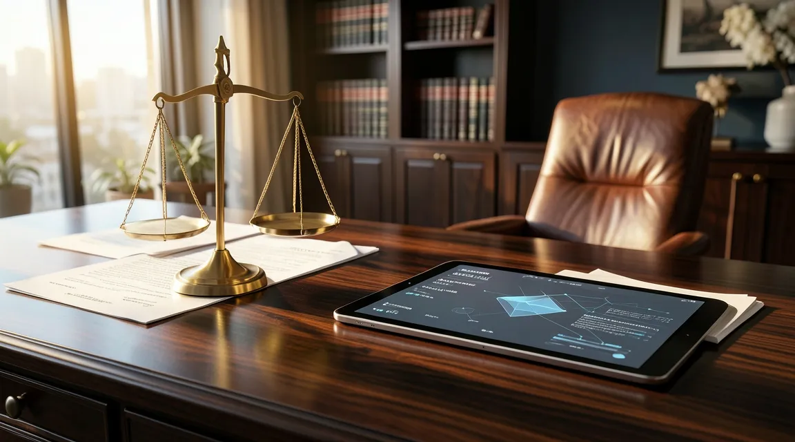 Danıştay kararı sonrası ödeme emri iptali ve e-haciz sürecini temsil eden modern hukuk bürosu masası.